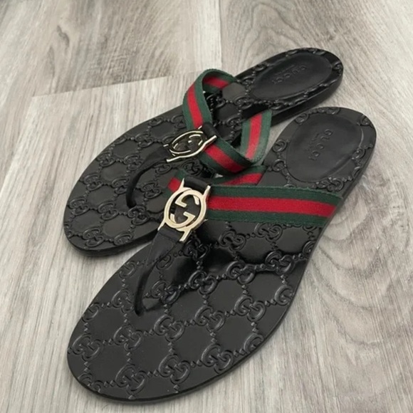 original gucci interlocking G’s striped sandals 6.5 - Picture 2 of 9
